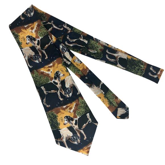 French White and Black Hound Dogs Tie - Picture 3 of 5